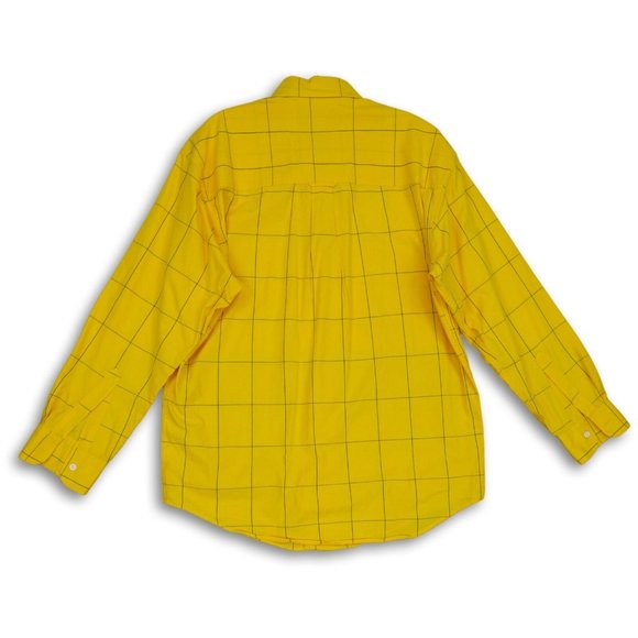 CHAPS FOR RALPH LAUREN SPREAD COLLAR BUTTON FRON PLAID SHIRT YELLOW MEDIUM-EUC - Picture 2 of 7